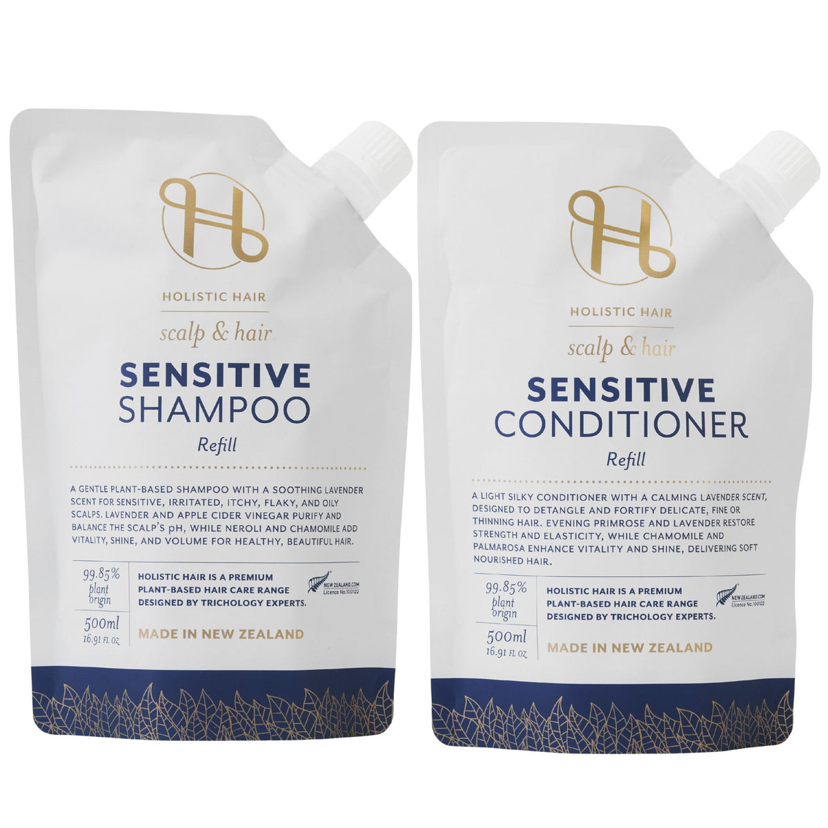Sensitive Shampoo and Conditioner Refill Pouch Set 500ML , , Holistic Hair® , SSCRefillPouchSet