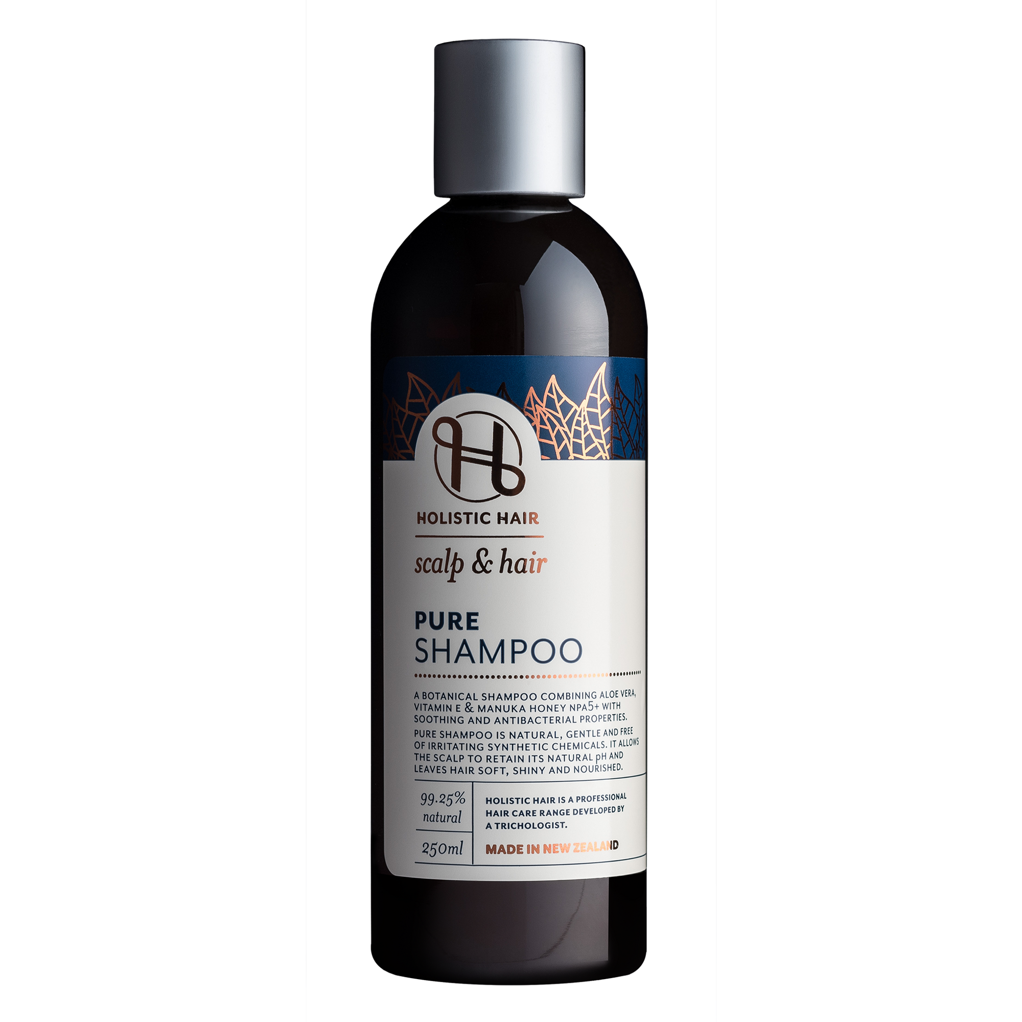 Fragrance-free Pure Shampoo for sensitive scalp and hair, made with 99.85% natural origin ingredients.